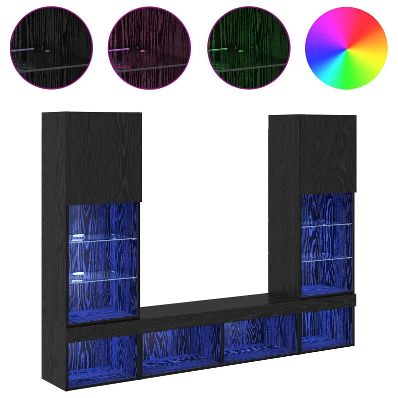 Televizorių sieniniai baldai su LED 5 pcs 40,5 x 30 x 102 cm