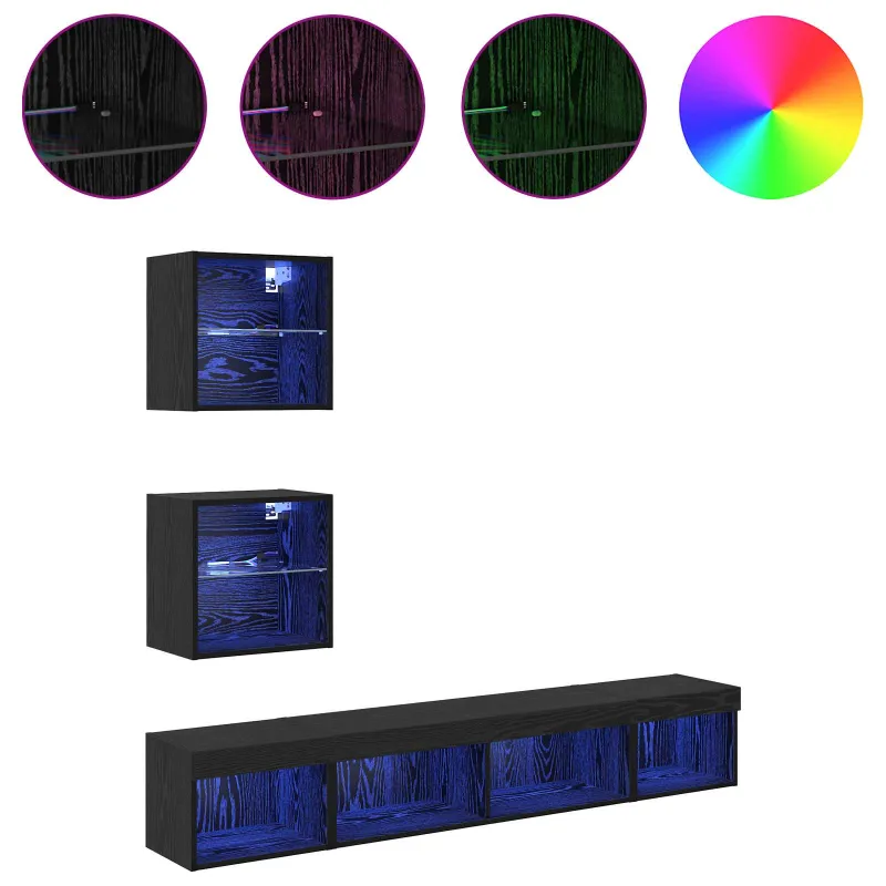 Televizorių sieniniai baldai su LED su LED 5 pcs Juodas ąžuolas