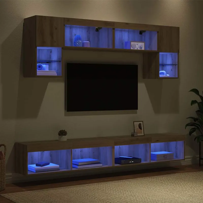 Televizorių sieniniai baldai su LED 6 pcs Amatininkų ąžuolas