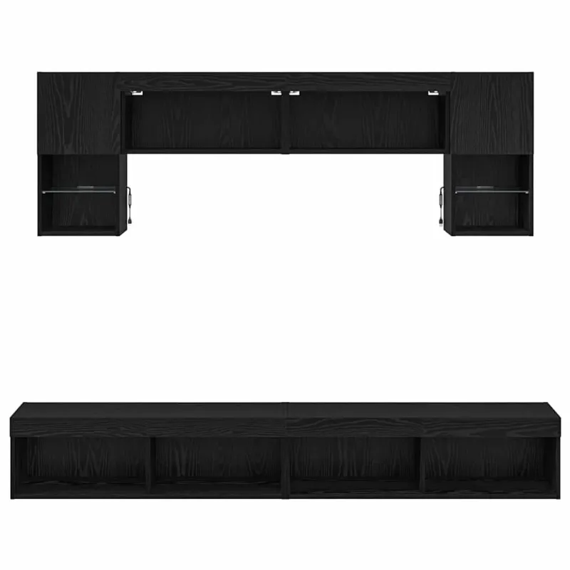 Televizorių sieniniai baldai su LED 6 pcs Juodas ąžuolas