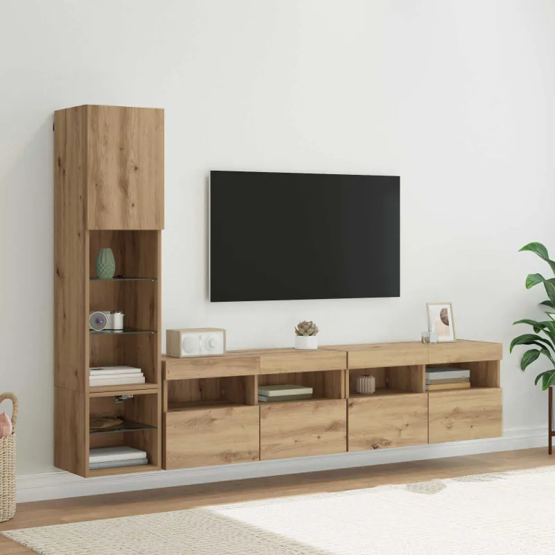 Televizoriaus sieninis modulis su LED 4 pcs Amatininkų ąžuolas