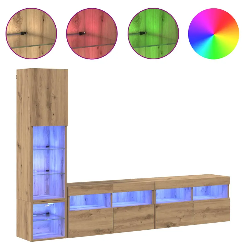 Televizoriaus sieninis modulis su LED 4 pcs Amatininkų ąžuolas