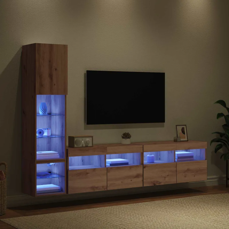 Televizoriaus sieninis modulis su LED 4 pcs Amatininkų ąžuolas