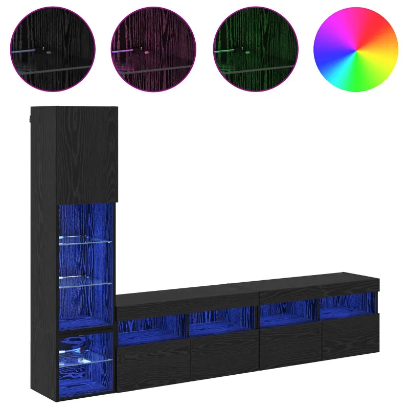 Televizoriaus sieninis modulis su LED 4 pcs Juodas ąžuolas
