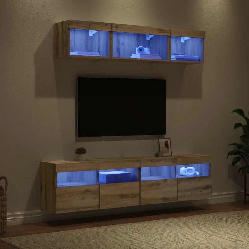 Televizorių sieniniai baldai su LED 5 pcs Amatininkų ąžuolas