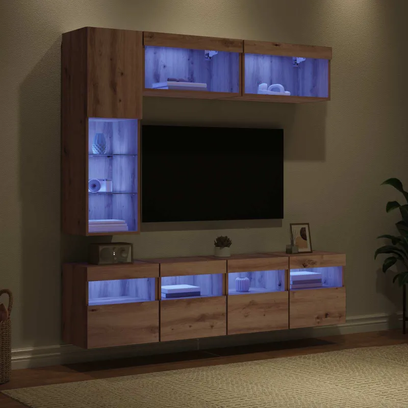 Televizoriaus spintelė su LED 7 pcs Amatininkų ąžuolas