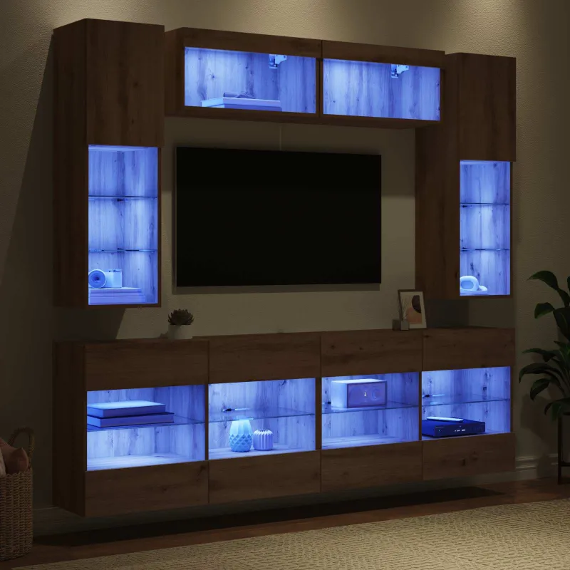 TV sieninio kabineto komplektas su LED 6 pcs Amatinė Ąžuolas