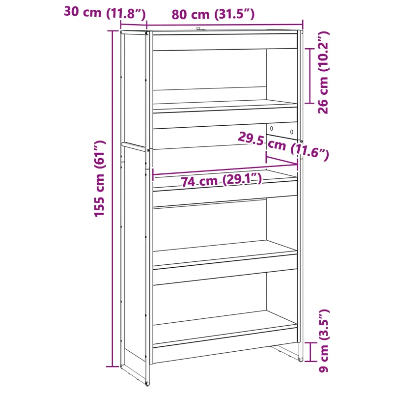 Knygų spinta 2 pcs Dūminis ąžuolas 80 x 30 x 155 cm