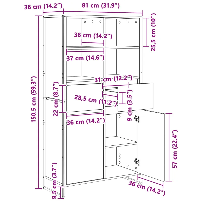 Kabalas su stalčių 2 pcs Juodas ąžuolas 81 x 36 x 150.5 cm