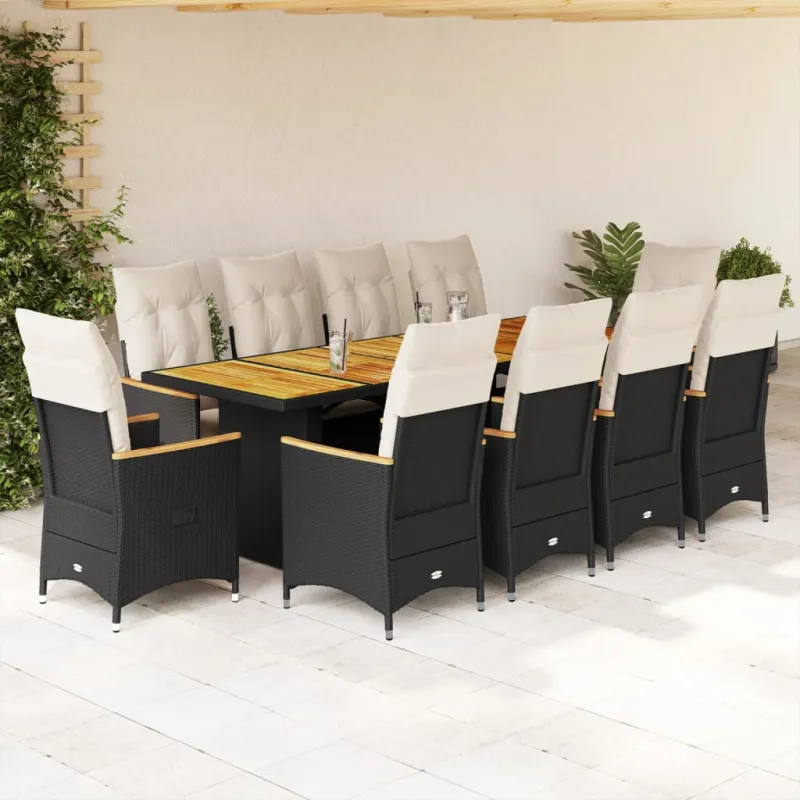 Bistro-Setti tyynyine, 11-os osia, musta, polyrattana