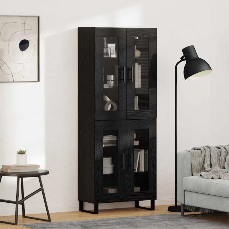 Aukštas spintelė 2 pcs Juodas ąžuolas