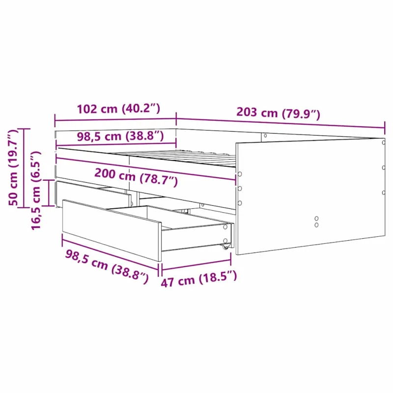 Lovos rėmas su stalčių Amatininkų ąžuolas 100 x 200 cm