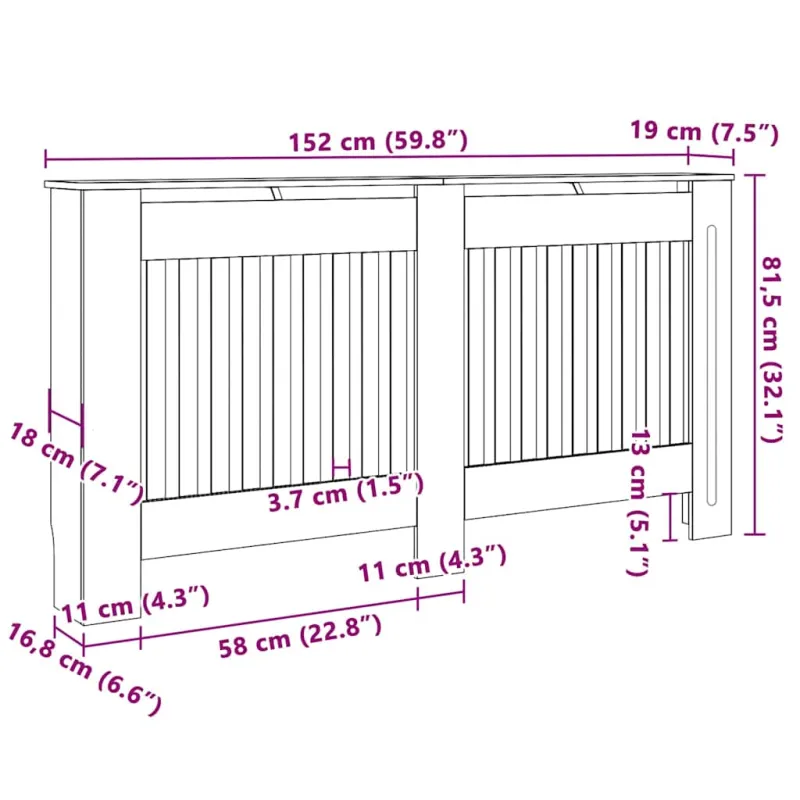 Radiatoriaus dangtis 2 pcs Pilka 152 x 19 x 81,5cm
