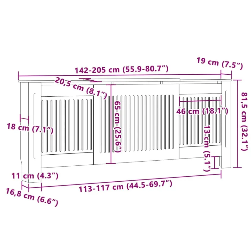 Radiatoriaus dangtis 2 pcs Balta 205 x 20,5 x 81,5cm
