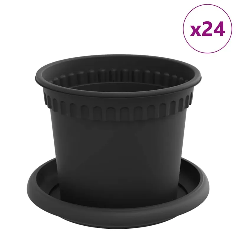 Augalų vazonai 24 pcs Juoda Ø 12,5 x 10 cm Plastmasė