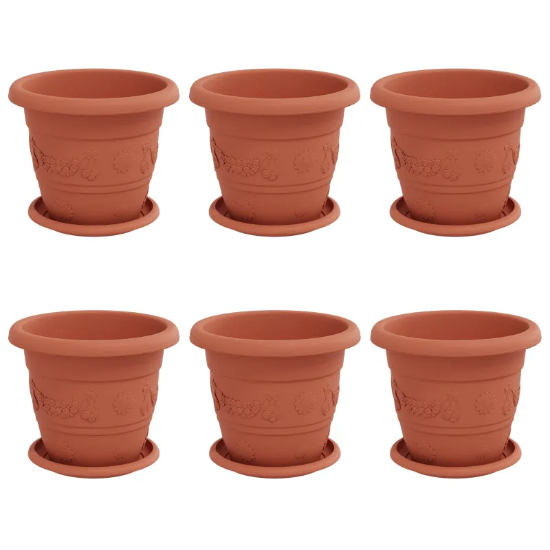 Augalų vazonai 6 pcs Raudona plyta Ø 22 x 18 cm Plastmasė
