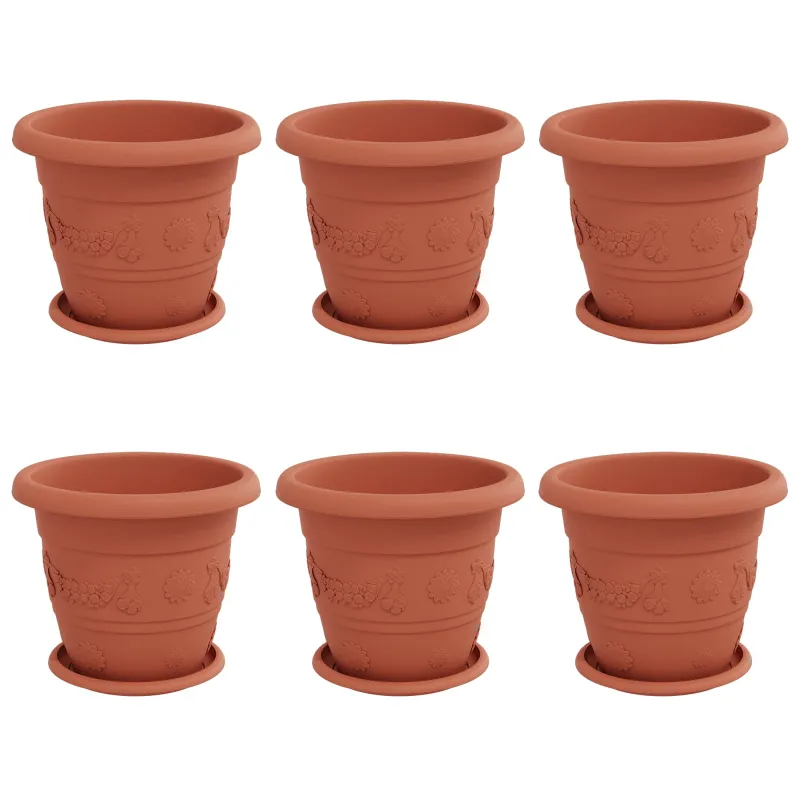 Augalų vazonai 6 pcs Raudona plyta Ø 26 x 21.5 cm Plastmasė