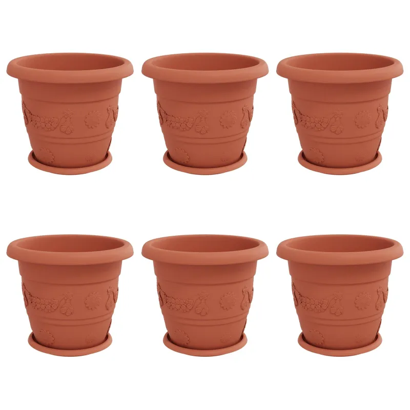 Augalų vazonai 6 pcs Raudona plyta Ø 34 x 28 cm Plastmasė