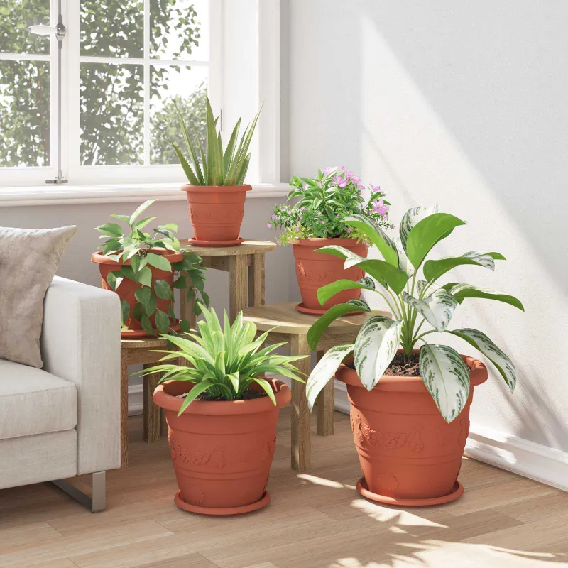 Augalų vazonai 6 pcs Raudona plyta Ø 34 x 28 cm Plastmasė