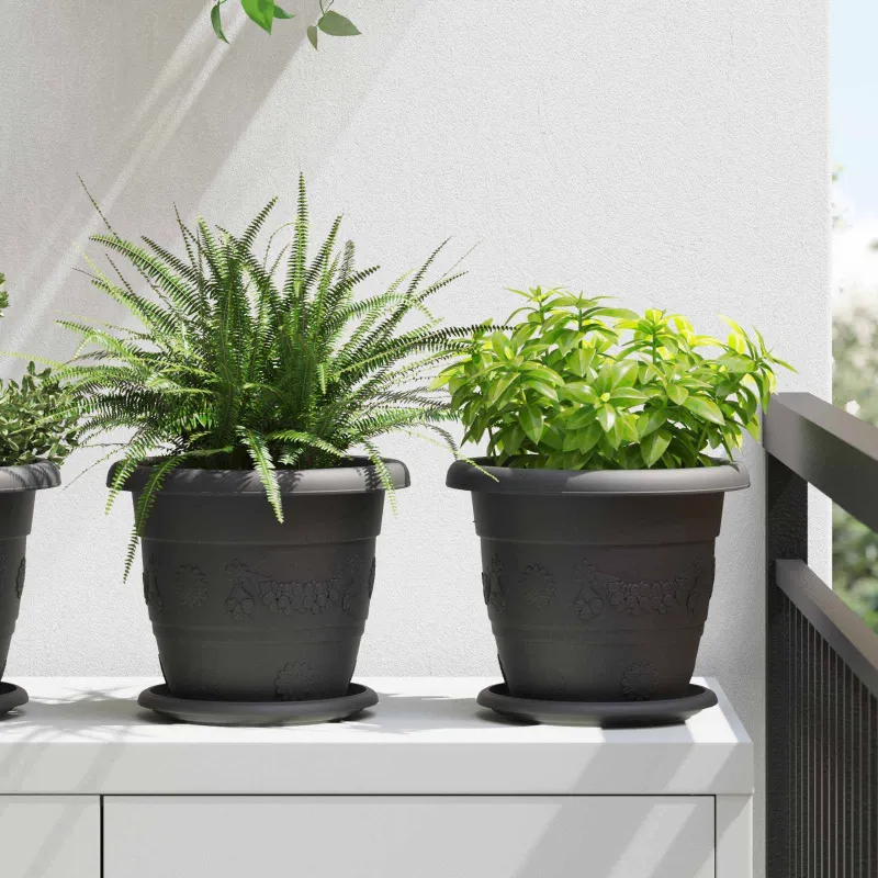 Augalų vazonai 6 pcs Juoda Ø 22 x 18 cm Plastmasė