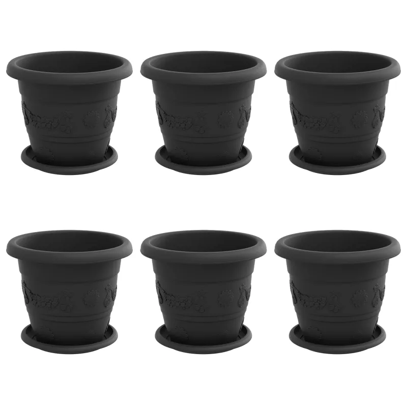 Augalų vazonai 6 pcs Juoda Ø 22 x 18 cm Plastmasė