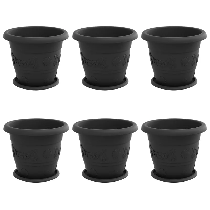 Augalų vazonai 6 pcs Juoda Ø 26 x 21.5 cm Plastmasė