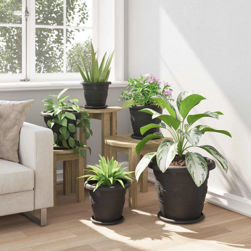 Augalų vazonai 6 pcs Juoda Ø 26 x 21.5 cm Plastmasė