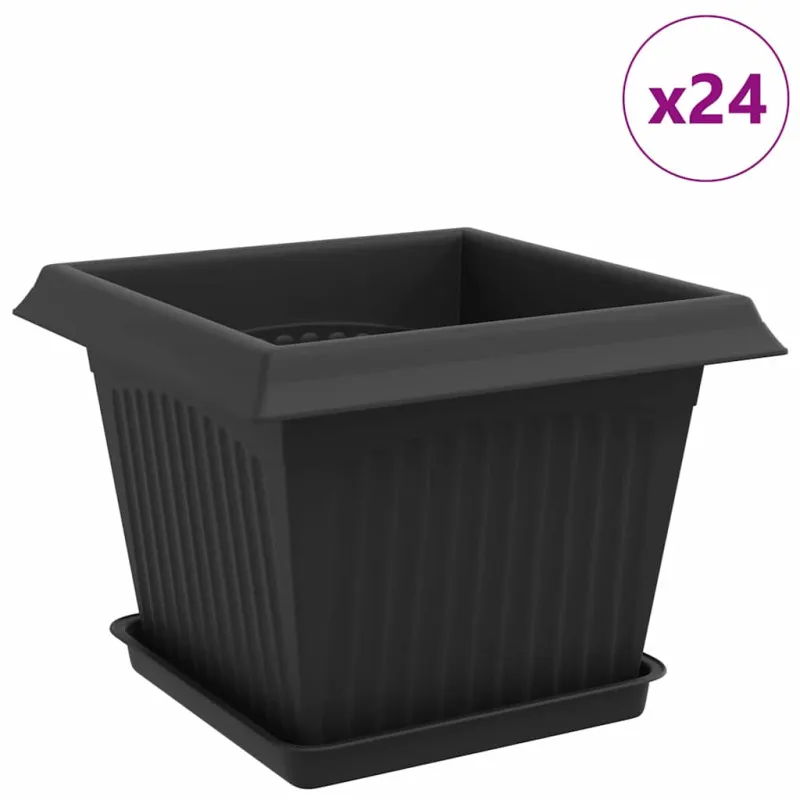 Augalų vazonai 24 pcs Juoda 23 x 23 x 17,5 cm Plastmasė