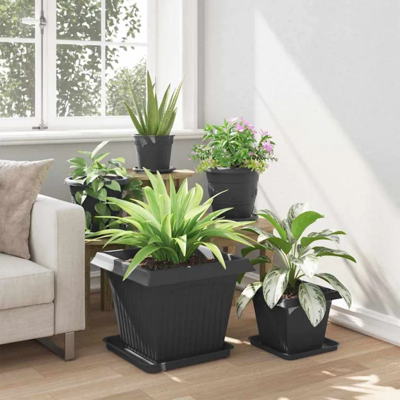 Augalų vazonai 24 pcs Juoda 43 x 43 x 33,5 cm Plastmasė
