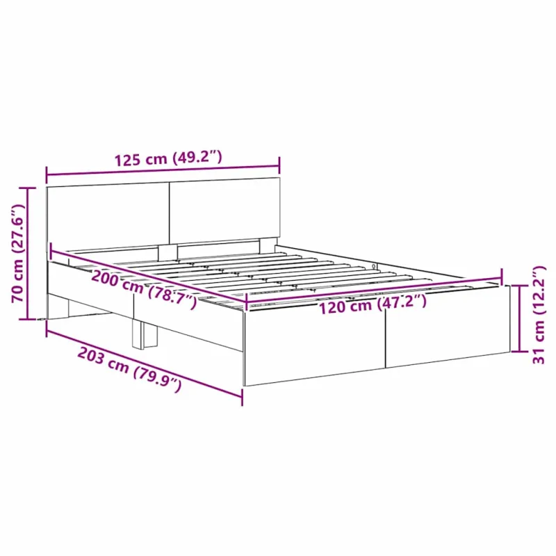 Lovos rėmas Juodas ąžuolas 120 x 200 cm Apdirbta mediena