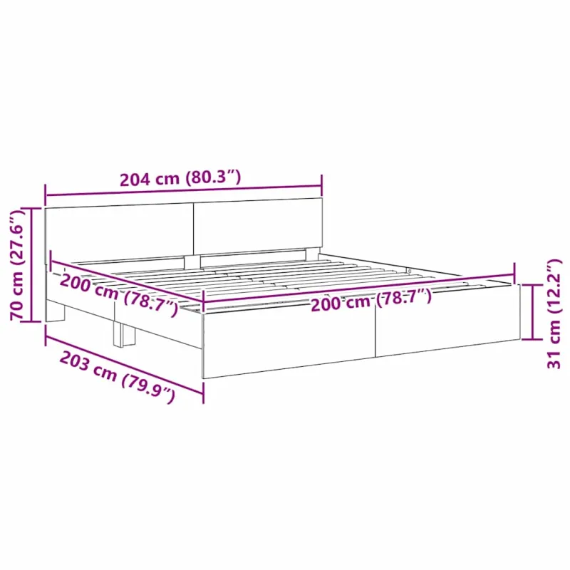 Lovos rėmas Juodas ąžuolas 200 x 200 cm Apdirbta mediena