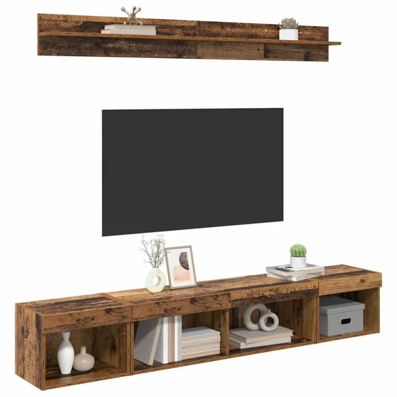 TV sieninio kabineto komplektas su LED 5 pcs Senas medis