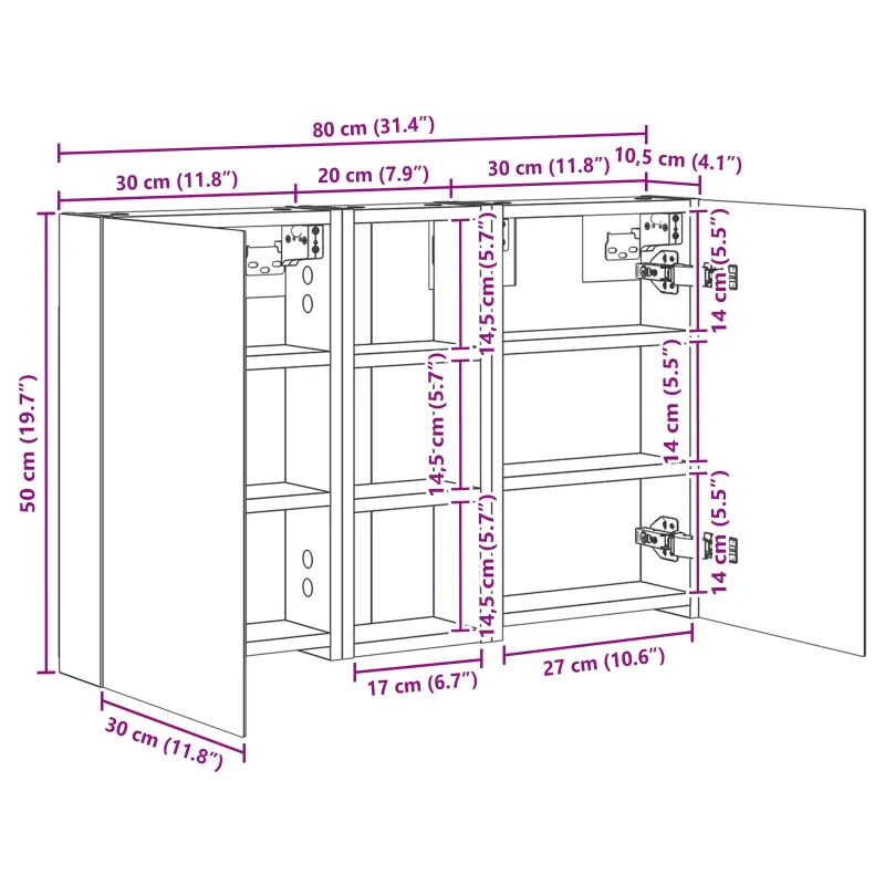 Vonios spintos komplektas su lentyna 3 pcs 80 x 10,5 x 50 cm
