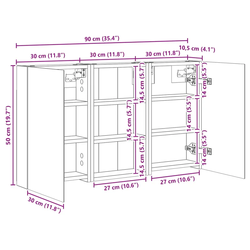 Vonios spintos komplektas su lentyna 3 pcs 90 x 10,5 x 50 cm