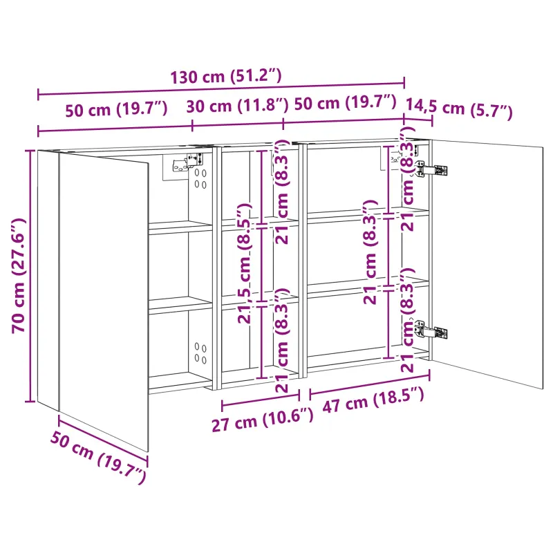 Vonios spintos komplektas su lentyna 3 pcs 130 x 14,5 x 70 cm