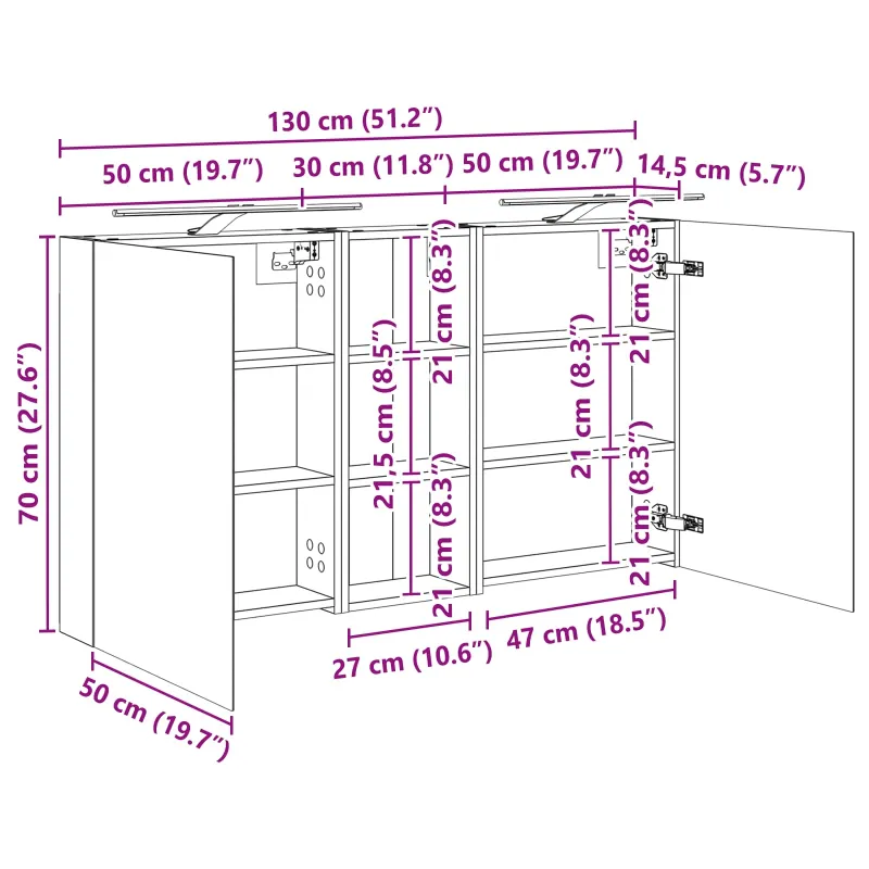 Vonios spintos komplektas su lentyna 3 pcs 130 x 14,5 x 70 cm