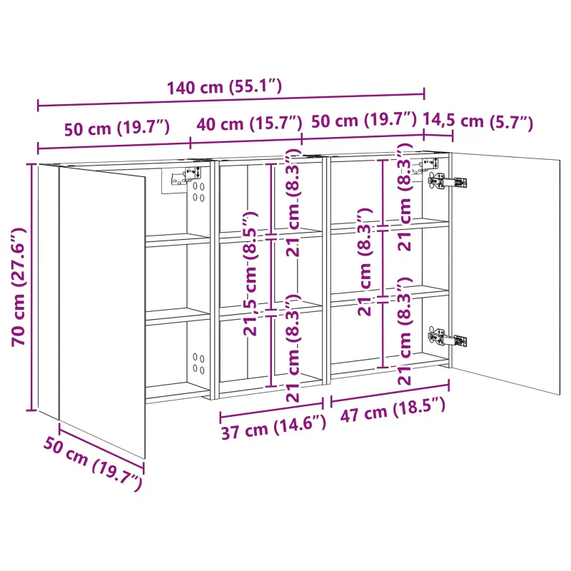 Vonios spintos komplektas su lentyna 3 pcs 140 x 14,5 x 70 cm