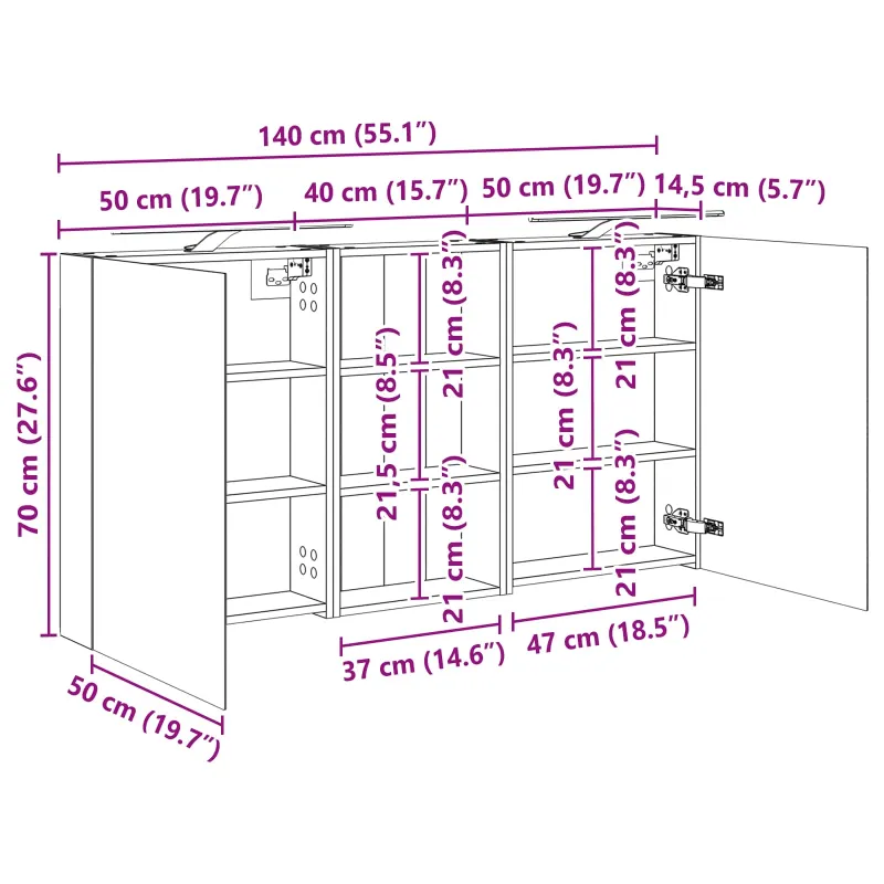 Vonios spintos komplektas su lentyna 3 pcs 140 x 14,5 x 70 cm