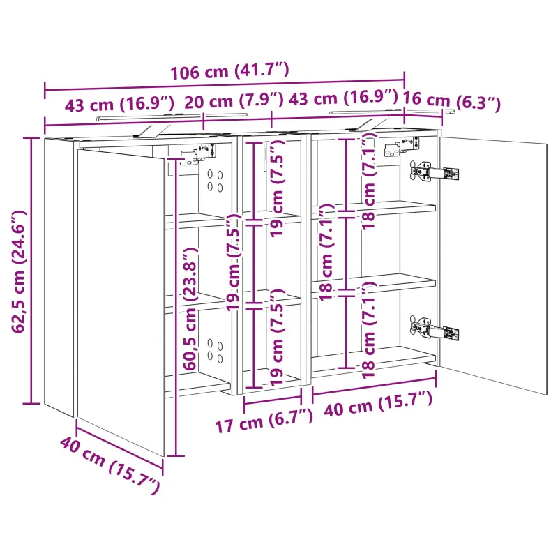 Vonios spintos komplektas 3 pcs 106 x 16 x 62,5 cm