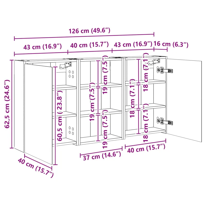 Vonios spintos komplektas su lentyna 3 pcs 126 x 16 x 62.5 cm