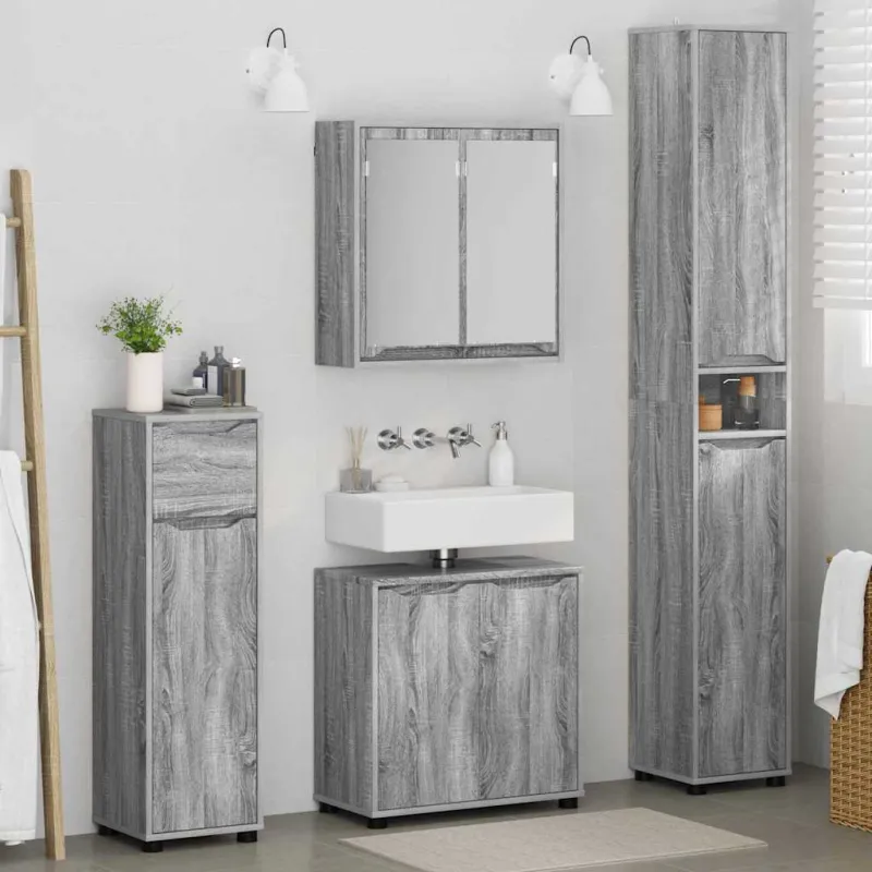 Vonios baldų rinkinys 4 pcs Pilkas Sonoma Apdirbta mediena