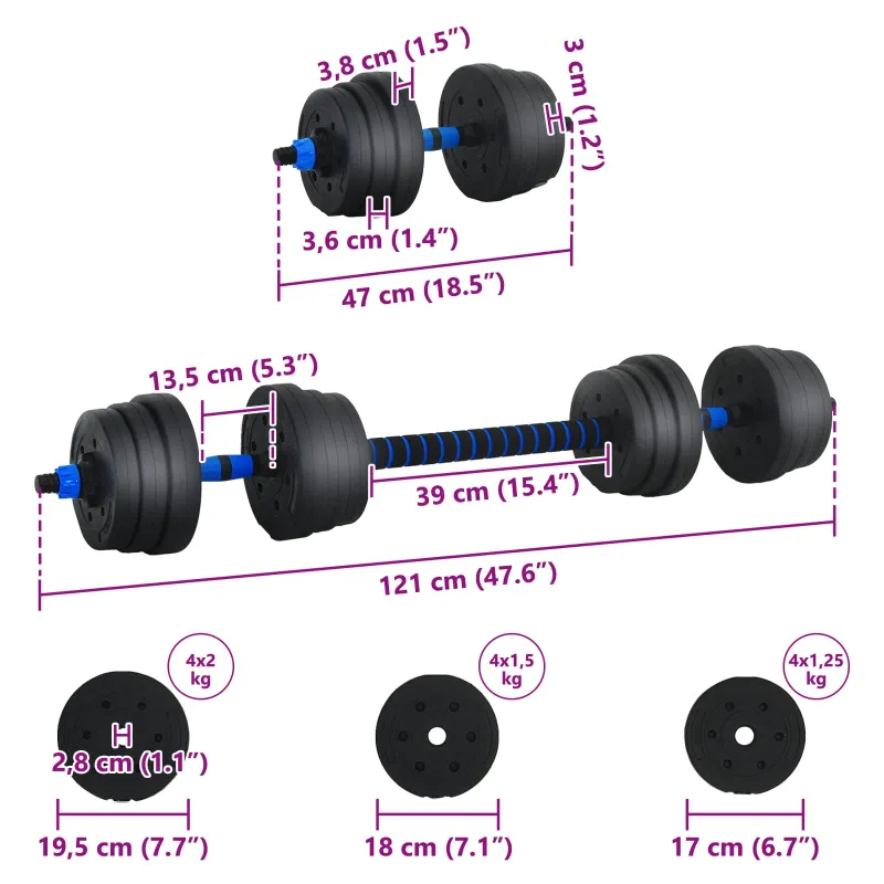 2-in-1 hantelių rinkinys 30kg Juoda ir mėlyna