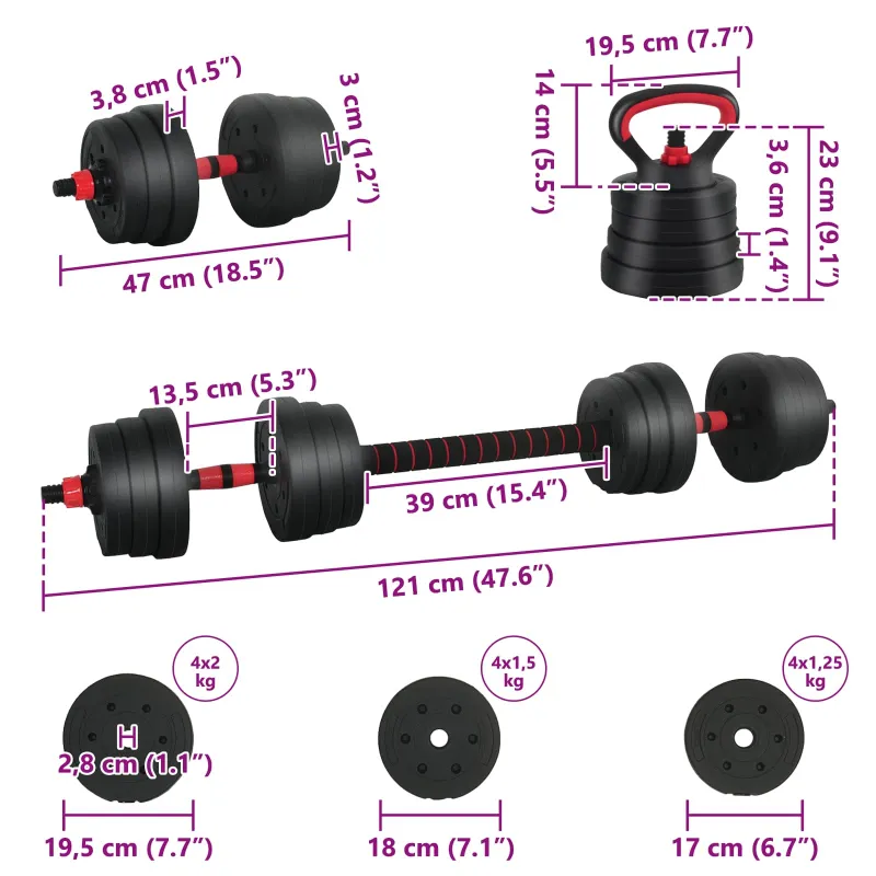 4-in-1 hantelių rinkinys 30kg Juoda ir raudona