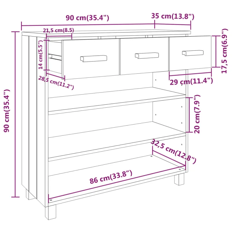 Konsolinis staliukas HAMAR, medaus rudas, 90x35x90cm, pušis