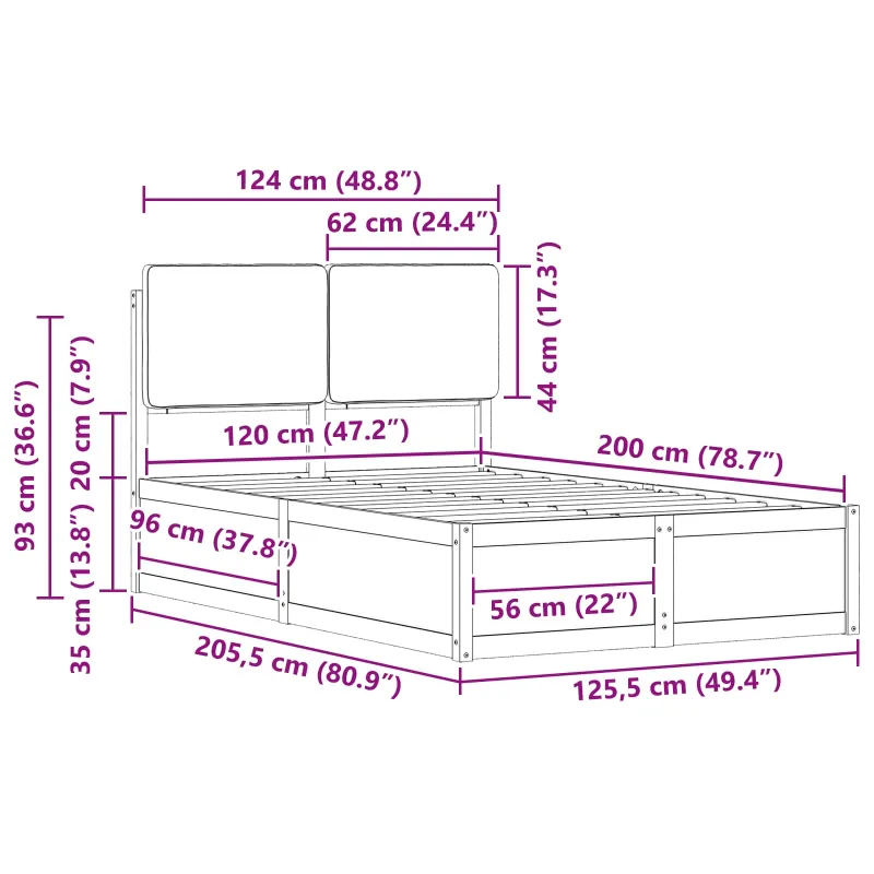 Lovo rėmas su apmuštu galvūgaliu Juoda 120 x 200 cm