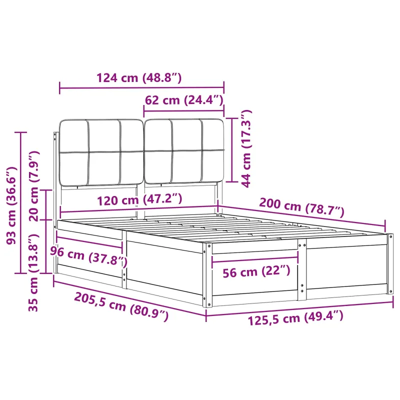 Lovo rėmas su apmuštu galvūgaliu Tamsiai pilka 120 x 200 cm