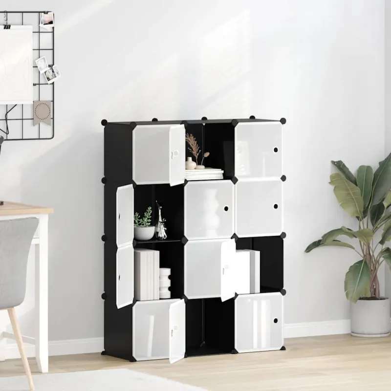 Storage Cube Organizer su 12 kubelių ir durelėmis Black PP