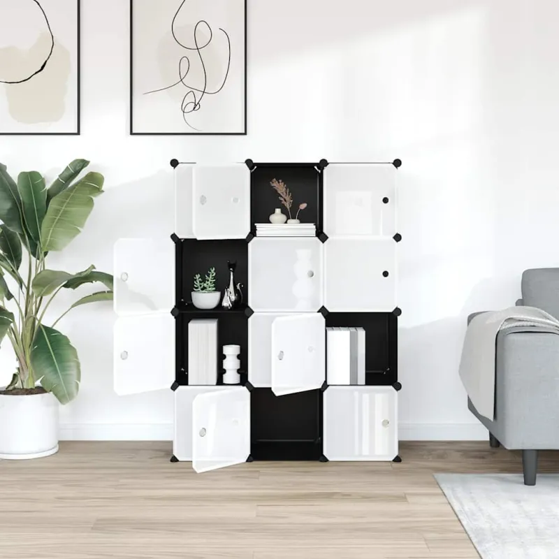 Storage Cube Organizer su 12 kubelių ir durelėmis Black PP