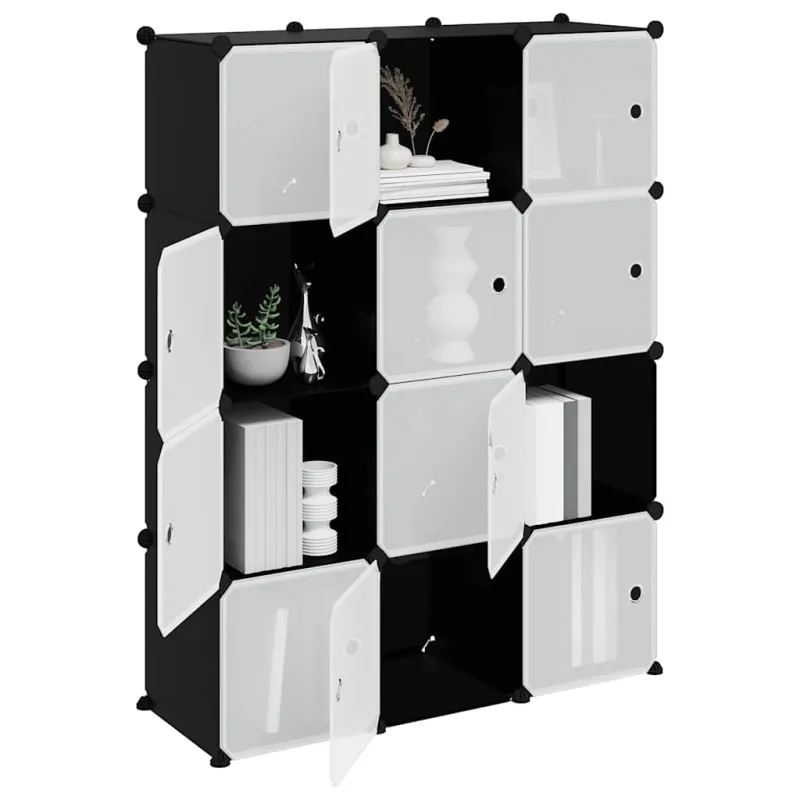 Storage Cube Organizer su 12 kubelių ir durelėmis Black PP