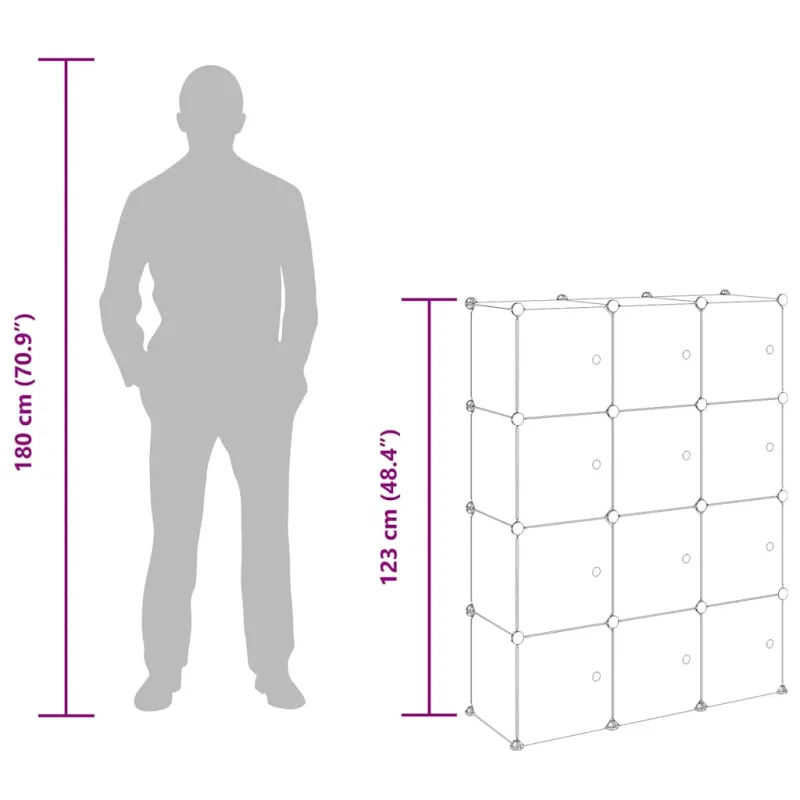 Storage Cube Organizer su 12 kubelių ir durelėmis Black PP